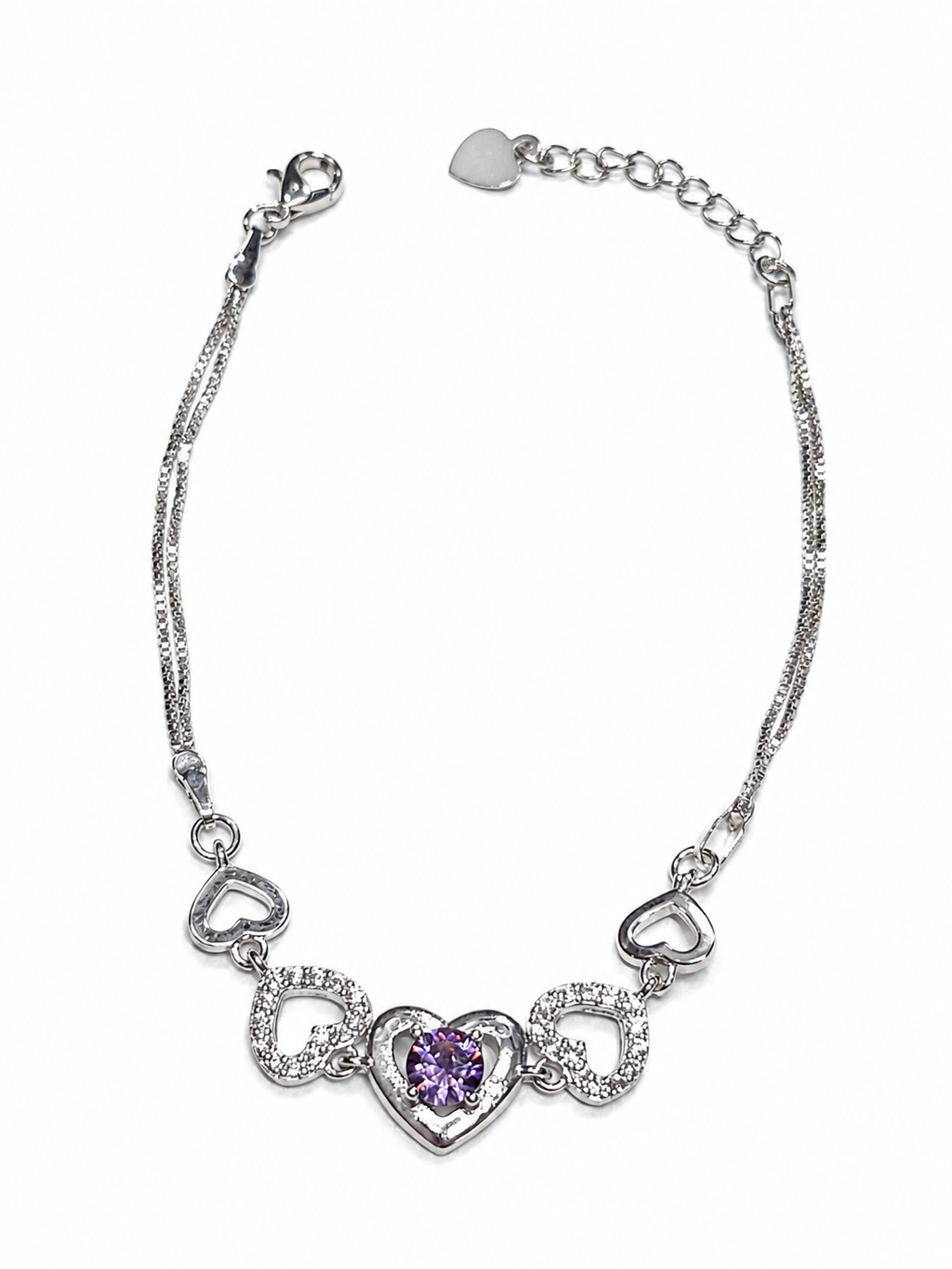 Amethyst Crystal Heart Bracelet