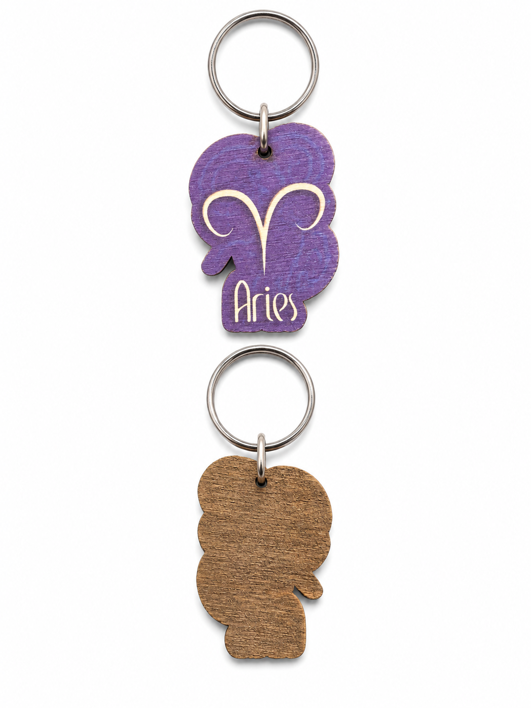 Personalized Aries Wooden Zodiac Keychain with engraved astrology sign
