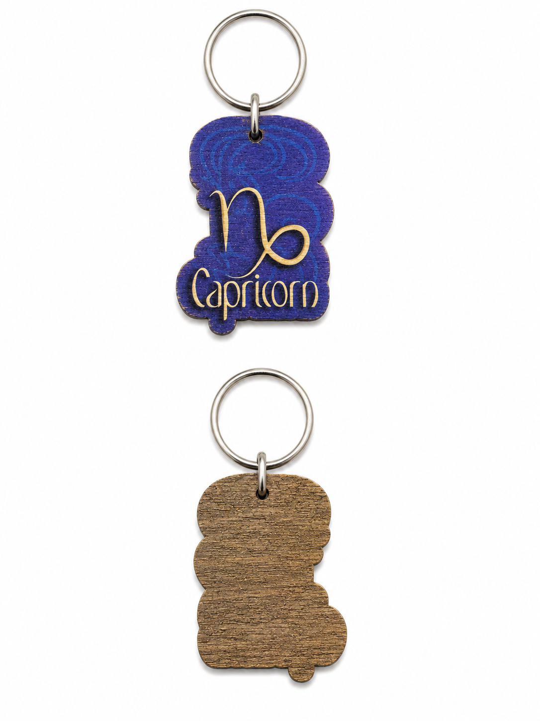 Personalized Capricorn Wooden Zodiac Keychain with engraved astrology sign