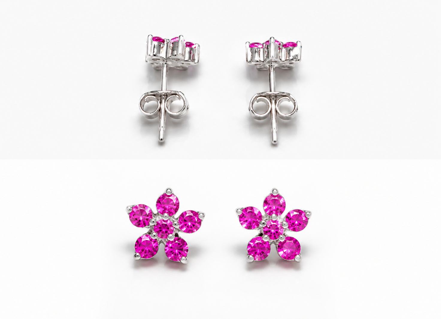 Sterling Silver Ruby Flower Studs