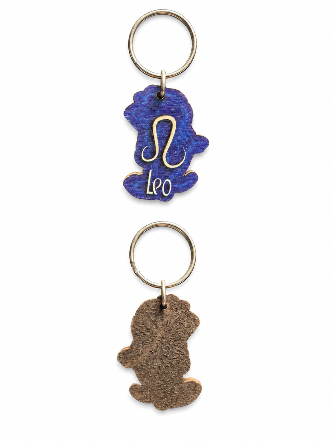 Personalized Leo Wooden Zodiac Keychain with engraved astrology sign
