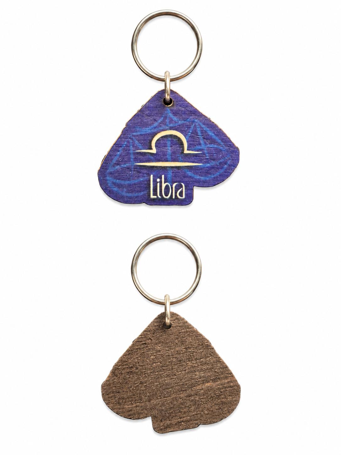 Personalized Libra Wooden Zodiac Keychain with engraved astrology sign
