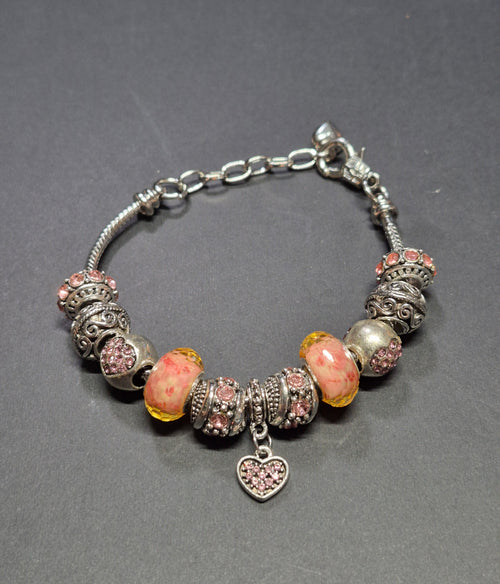 Pink Austrian Crystal Charm Bracelet with sparkling pink crystals