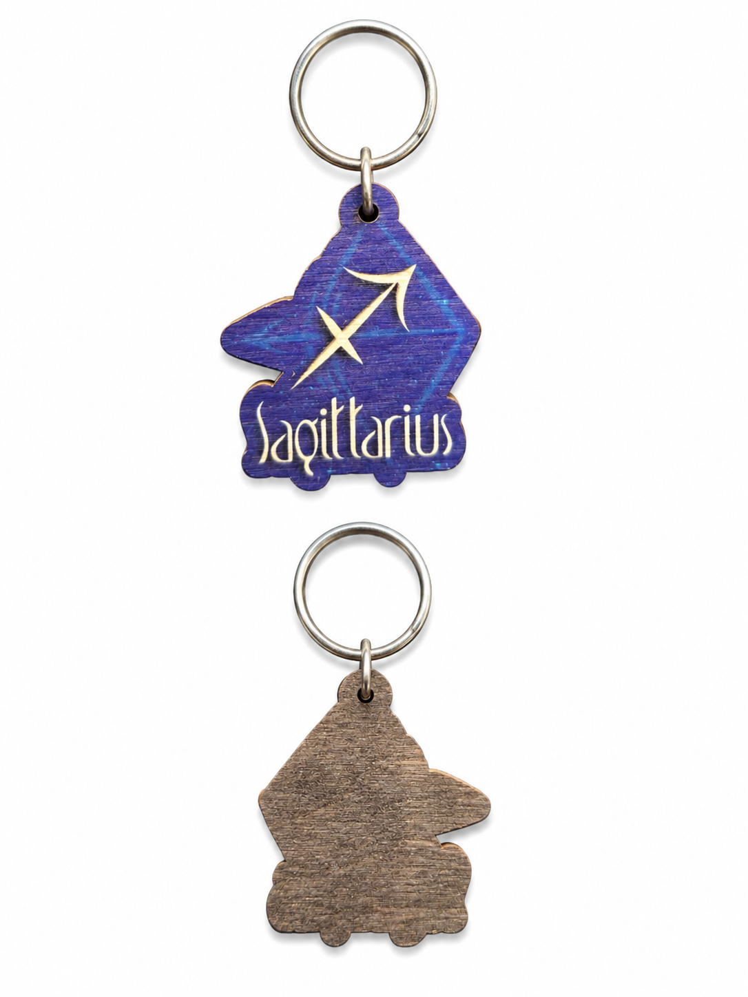 Personalized Sagittarius Wooden Zodiac Keychain with engraved astrology sign
