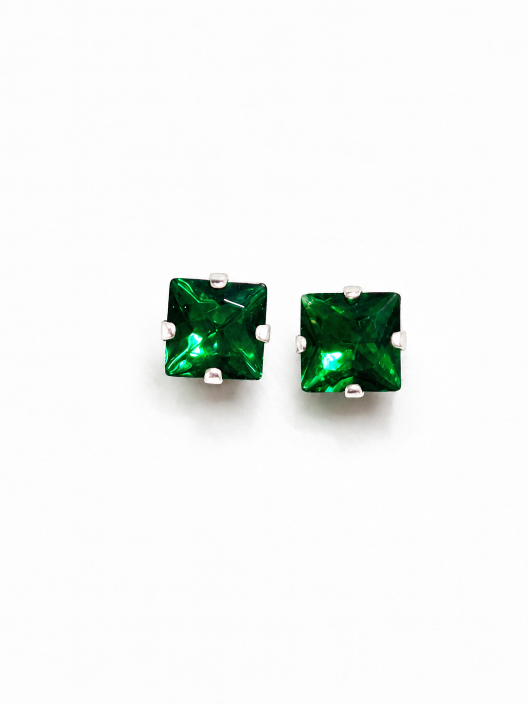 Sterling Silver Emerald Cut Stud Earrings