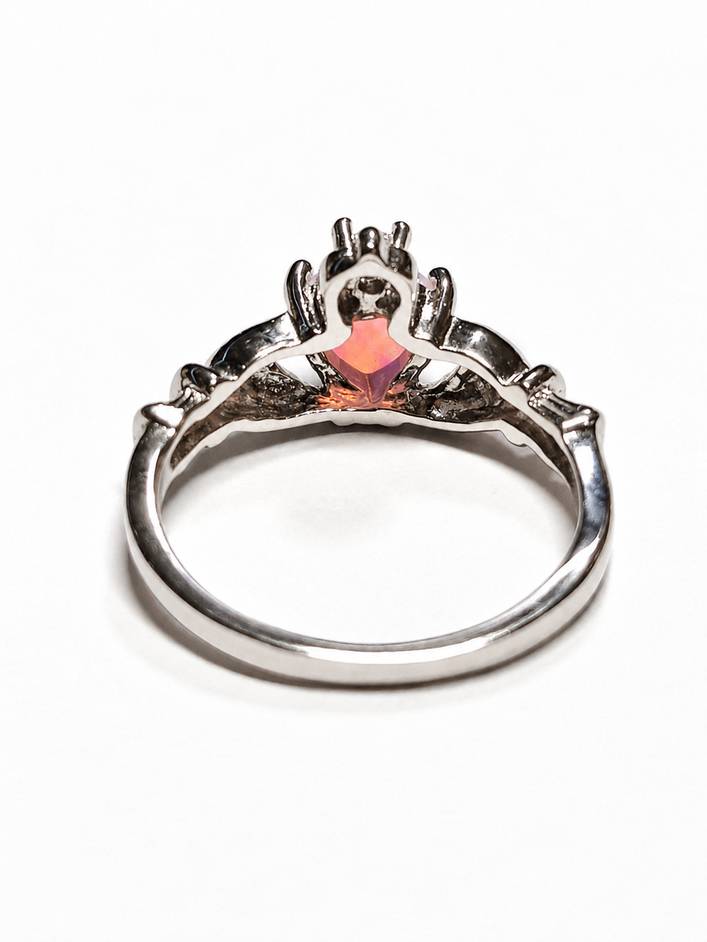 Sterling Silver Pink Opal Claddagh Ring