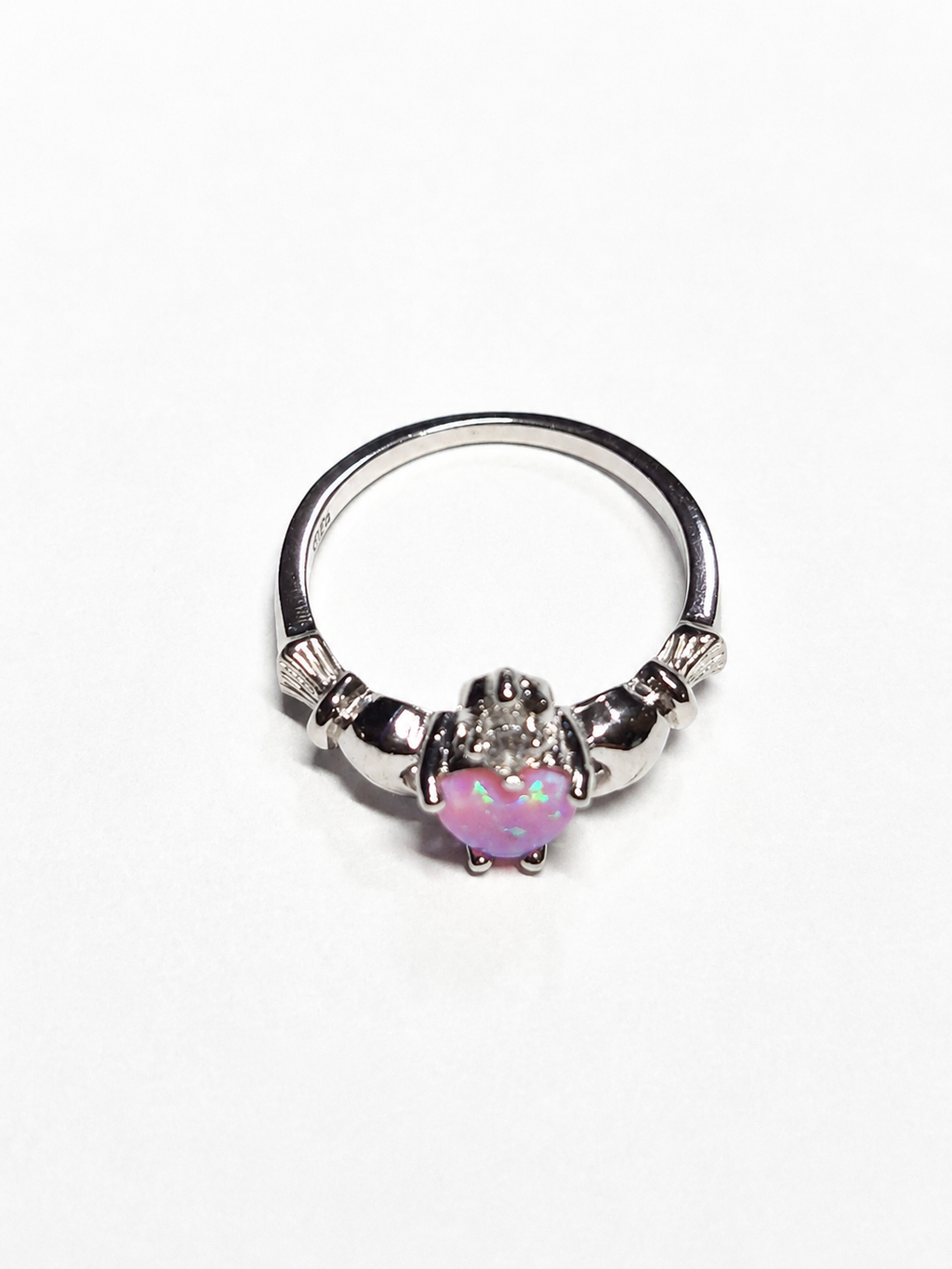 Sterling Silver Pink Opal Claddagh Ring