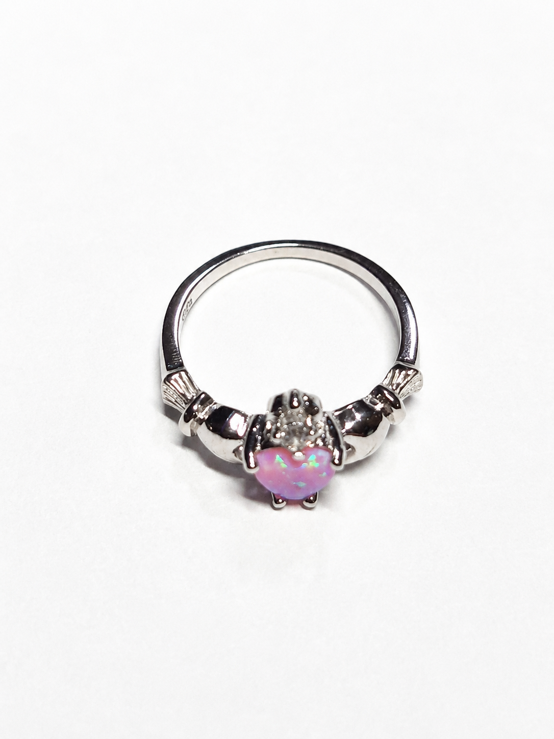 Sterling Silver Pink Opal Claddagh Ring