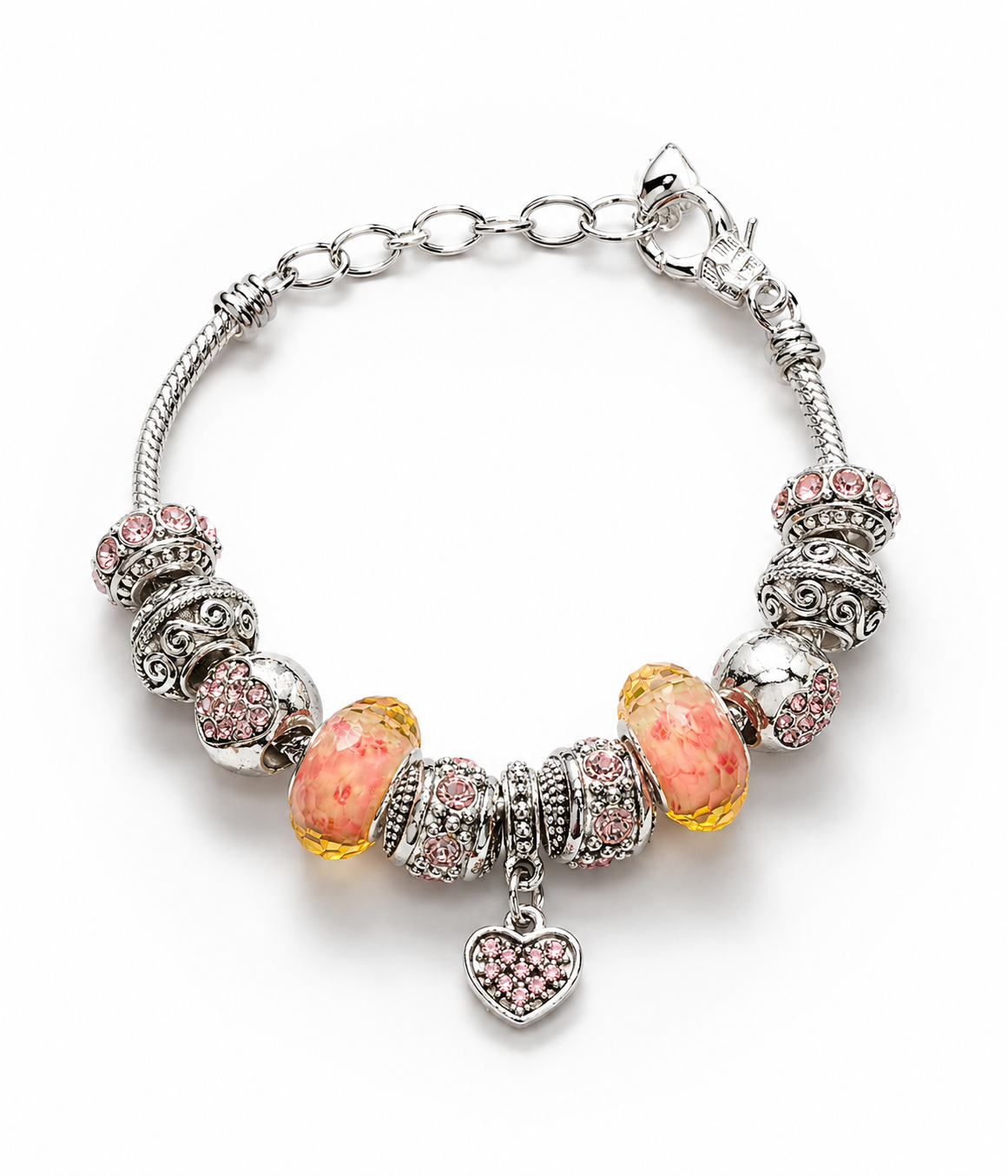 Pink Austrian Crystal Charm Bracelet