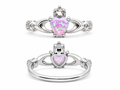 Sterling Silver Pink Opal Claddagh Ring
