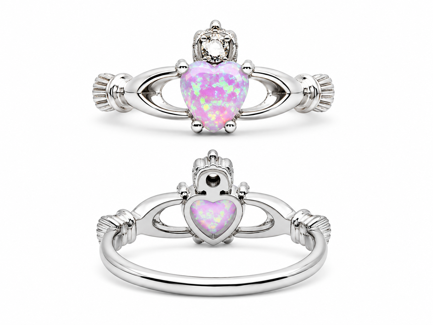 Sterling Silver Pink Opal Claddagh Ring